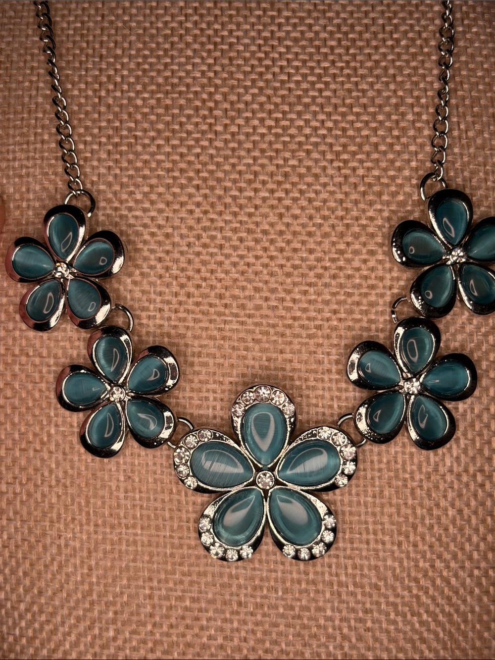 paparazzi Teal Floral Statement Necklace and earrings